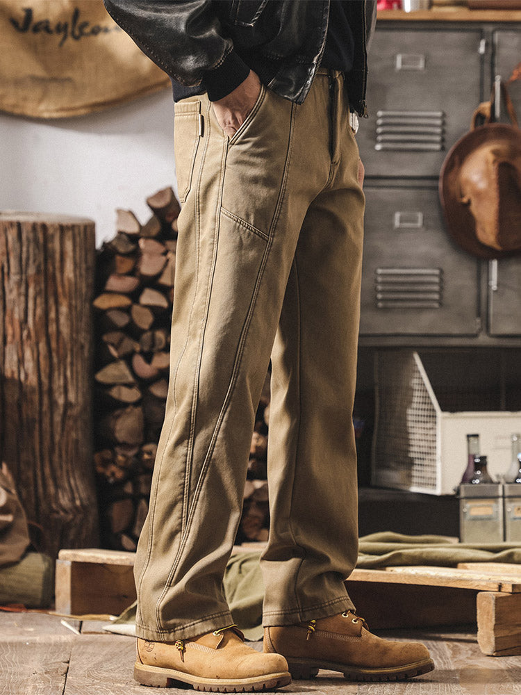 Pantalones para hombre 100 % algodón, de pernera ancha y con costuras en contraste, de estilo retro