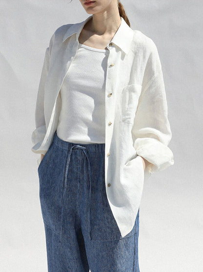 Chemise à manches longues en 100% lin avec poche poitrine