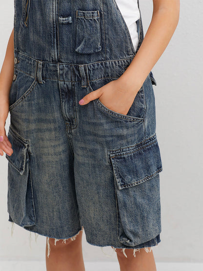 Women's Denim Cargo Overall Shorts