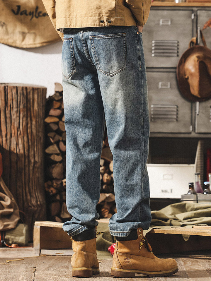 Herren-Jeans im Retro-Stil mit weitem Bein und authentischer Waschung