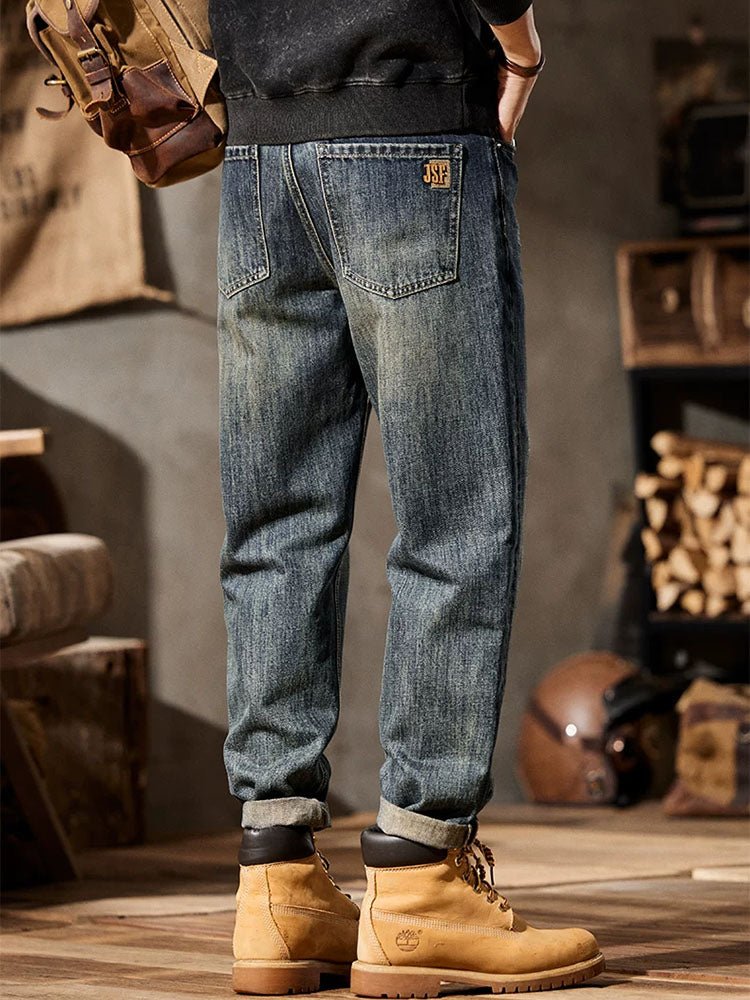 Jeans da uomo modello balloon fit con lavaggio retrò e design multi-tasche