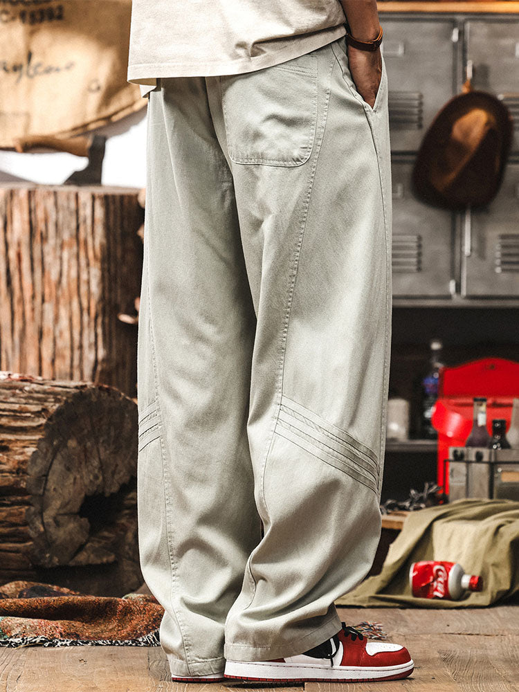 Pantaloni casual da uomo a gamba larga con coulisse in misto cotone e lyocell