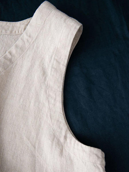 Robe sans manches en coton et lin à col en V