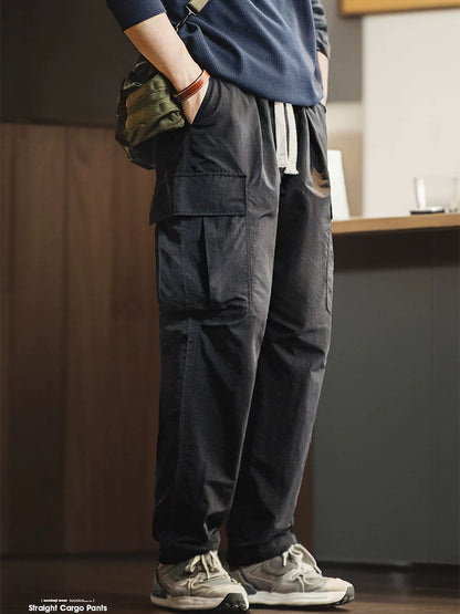 Herren Gerade‑Schnitt‑Cargohose aus Nylon mit Kordelbund