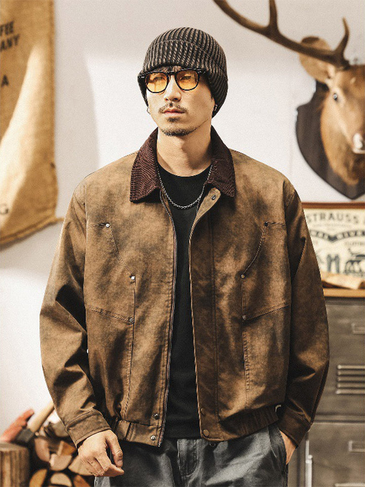 Herren Vintage‑Jacke mit Kragen aus Kord‑Stoff
