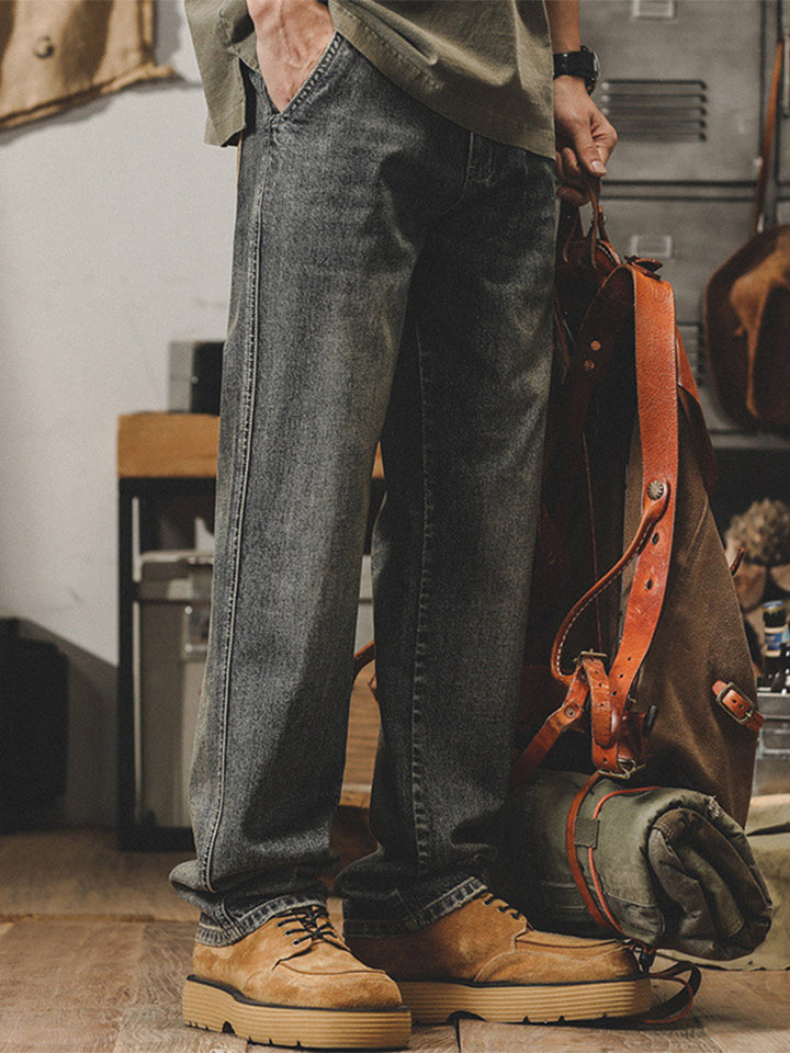 Herren Vintage Jeans, gerader Schnitt, Washed Denim Hose
