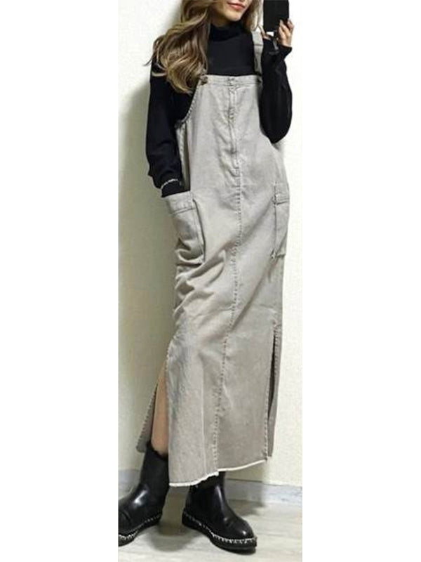 Damen-Latzkleid mit lockerer Passform und Seitenschlitzen