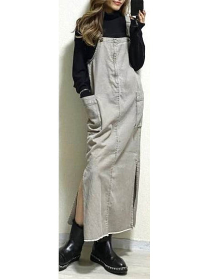 Damen-Latzkleid mit lockerer Passform und Seitenschlitzen
