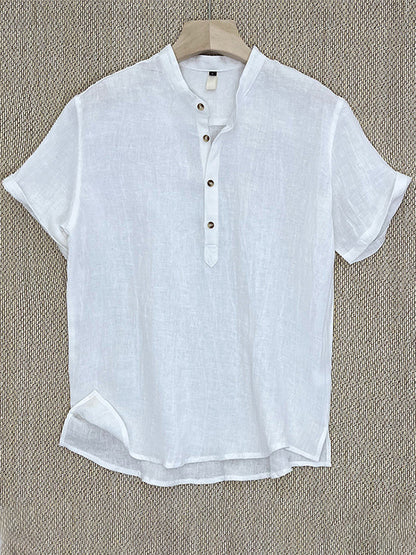Herren-Henley-Shirt aus 100 % Leinen mit kurzen Ärmeln