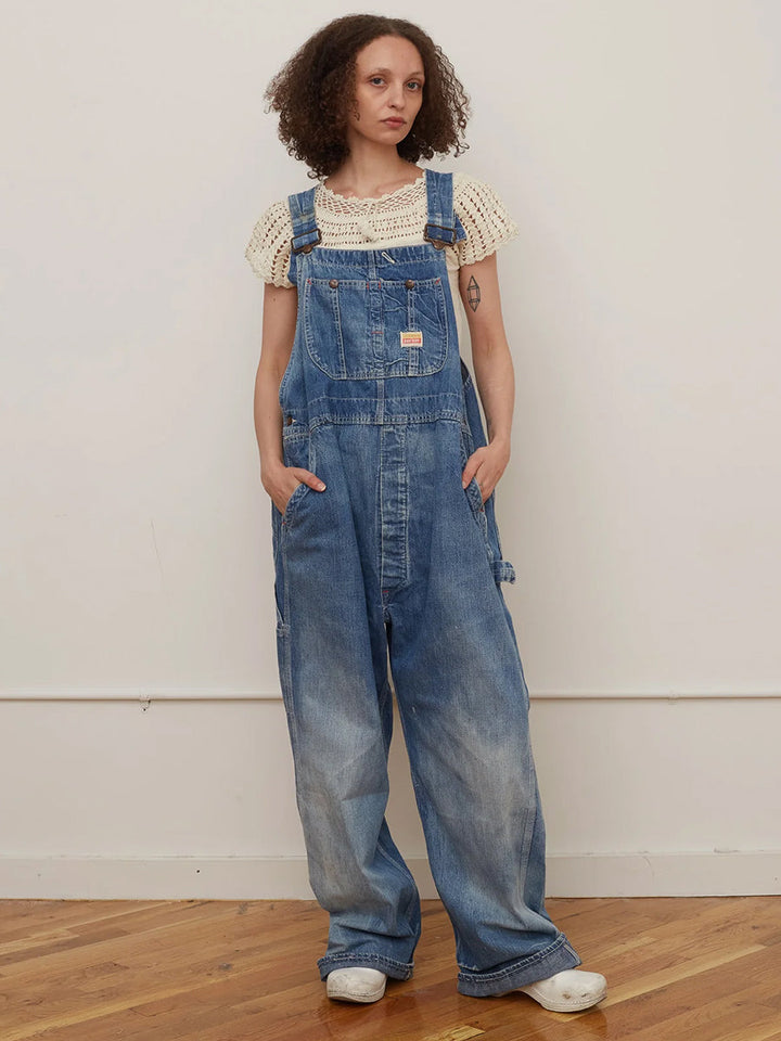 Oversized Latzhose im Vintage-Look mit weitem Bein