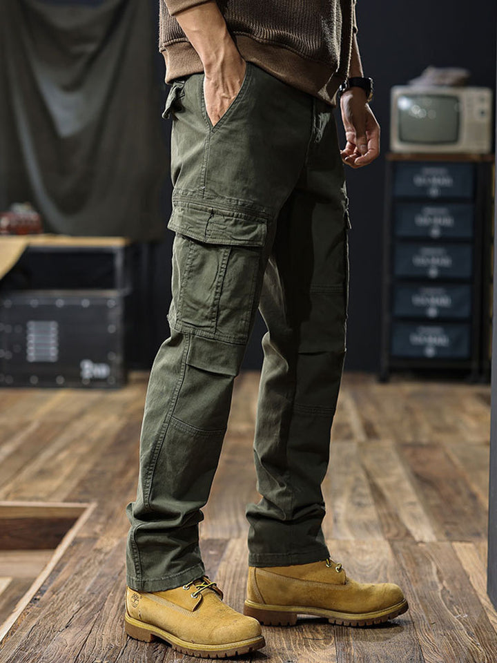 Pantalones cargo rectos para hombre con múltiples bolsillos
