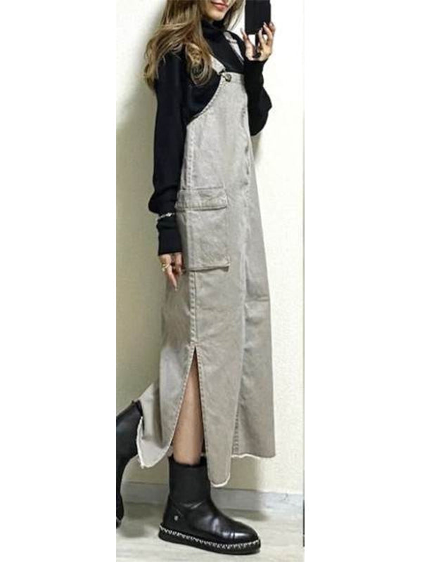 Damen-Latzkleid mit lockerer Passform und Seitenschlitzen