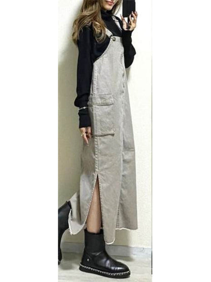 Damen-Latzkleid mit lockerer Passform und Seitenschlitzen