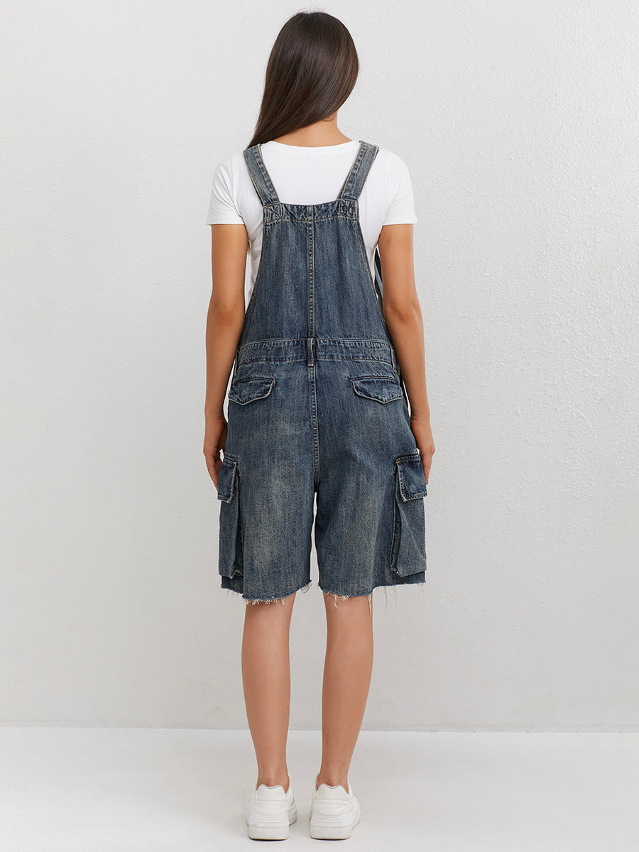 Women's Denim Cargo Overall Shorts
