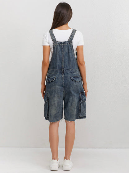 Women's Denim Cargo Overall Shorts