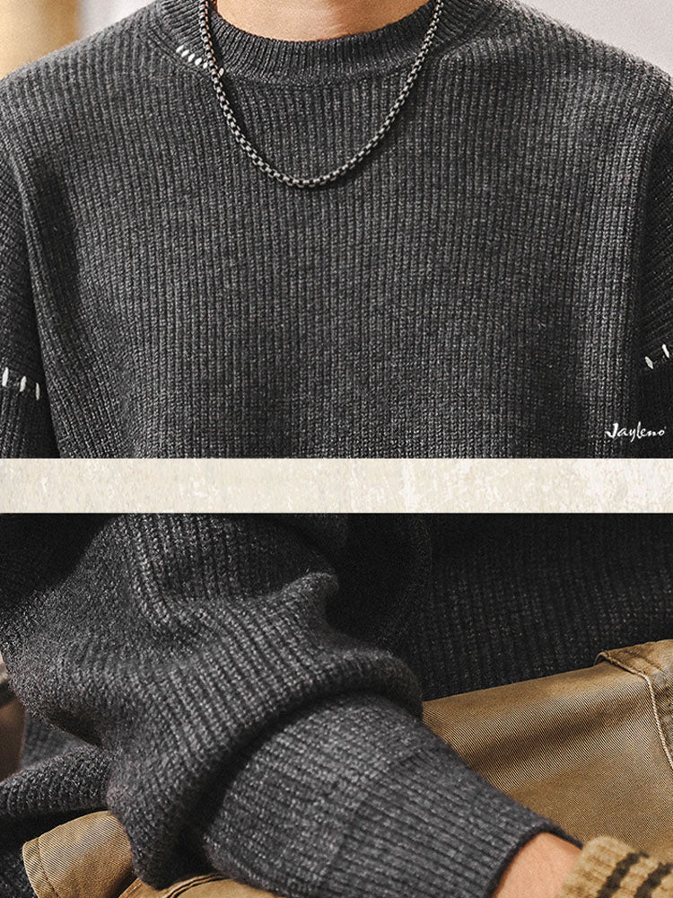 Pull en maille à col rond pour homme, coupe ample avec détails de coutures contrastantes