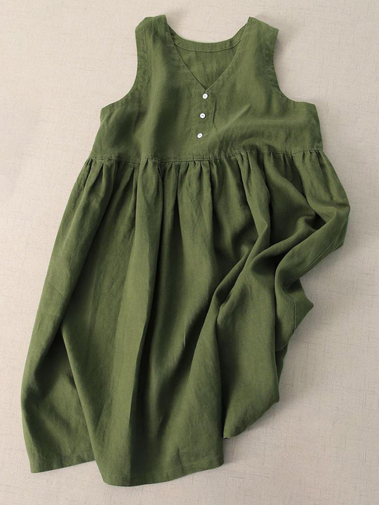 Robe sans manches en coton et lin à col en V