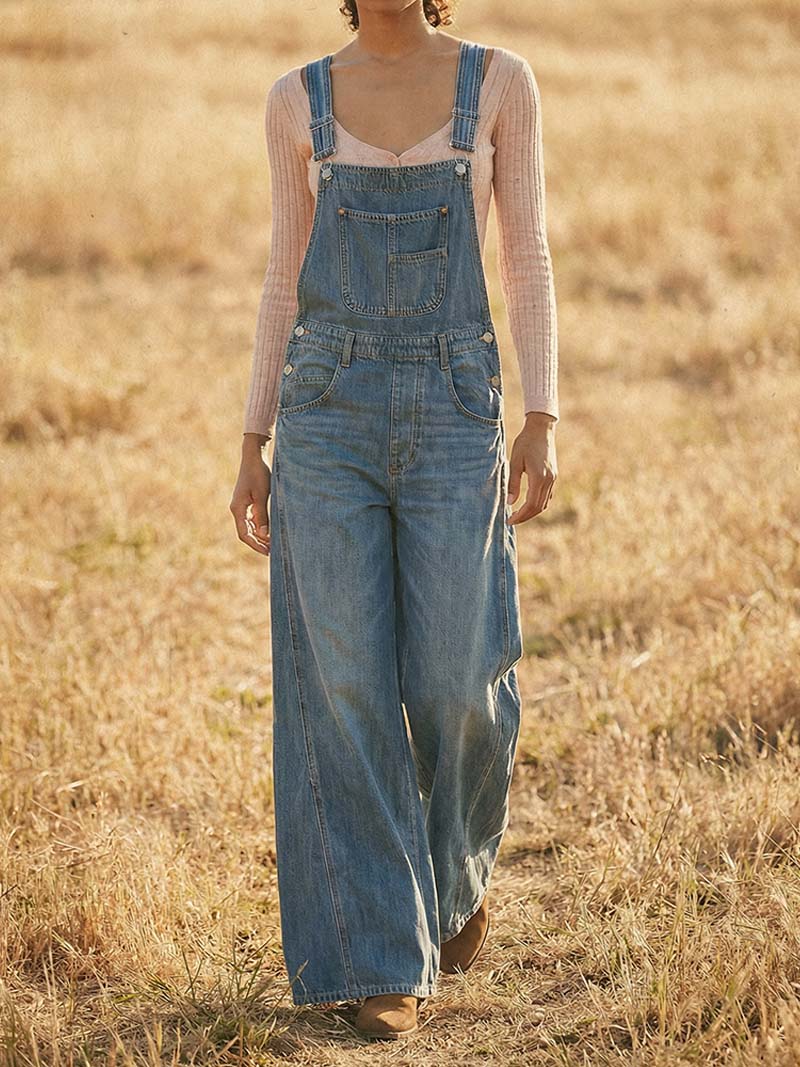 Peto vaquero de pierna ancha para mujer