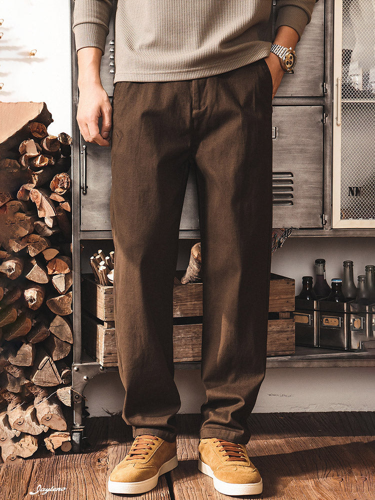 Herren Retro Workwear Chino-Hose aus Baumwolle mit elastischem Taillenbund
