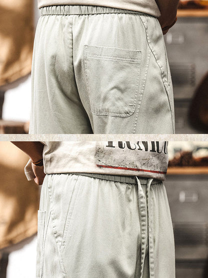 Pantalon décontracté homme en lyocell et coton, jambes larges, cordon de serrage