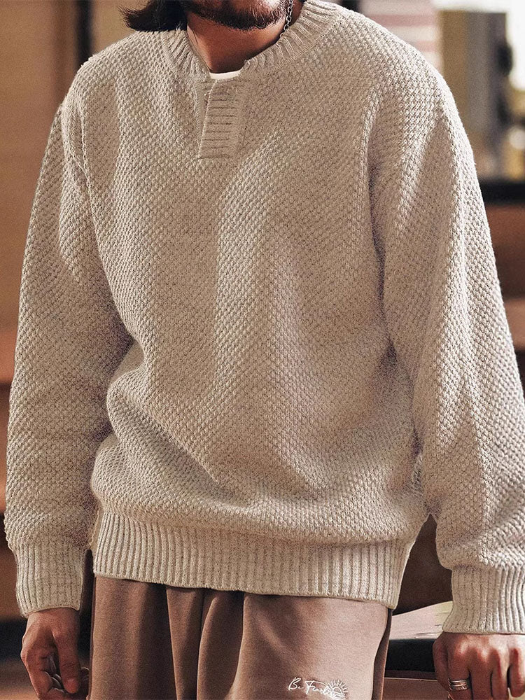 Herren Henry‑Knit Pullover mit strukturierter Oberfläche