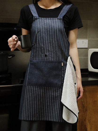 Detachable Hand Towel Striped Apron