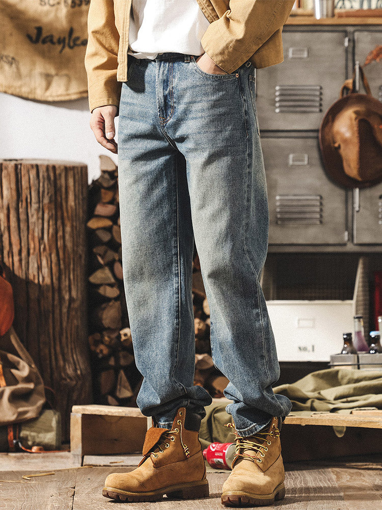 Herren-Jeans im Retro-Stil mit weitem Bein und authentischer Waschung