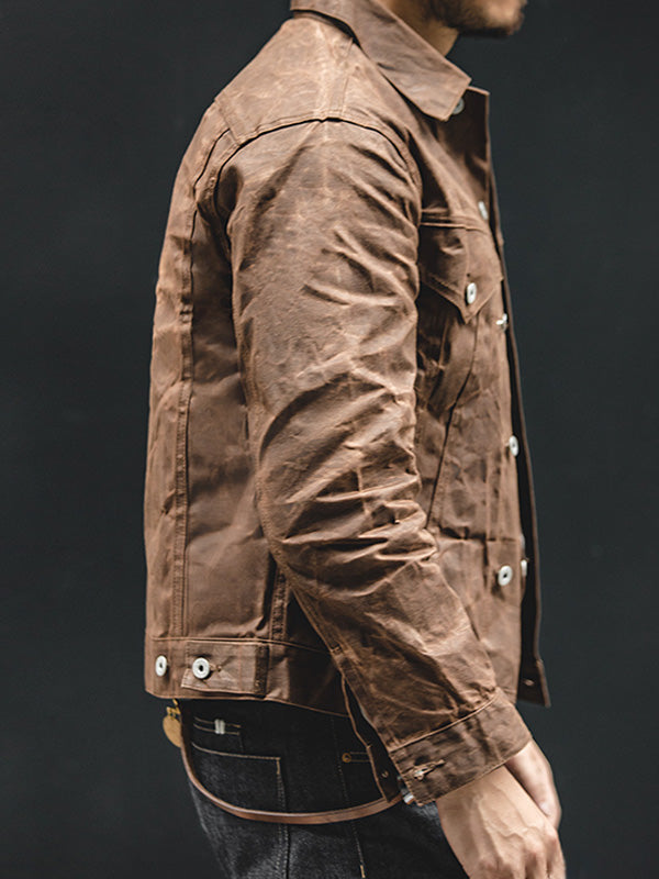 Chaqueta militar de lona y algodón encerada para hombre