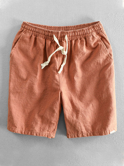 Short décontracté homme en ramie et coton avec cordon de serrage