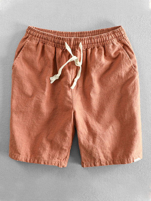 Pantaloncini casual da uomo in ramia e cotone con coulisse