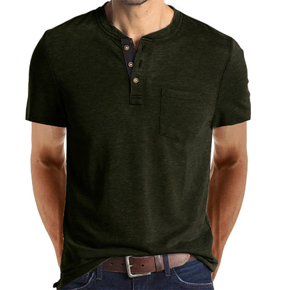 T-shirt Henley décontracté à manches courtes avec poche pour homme