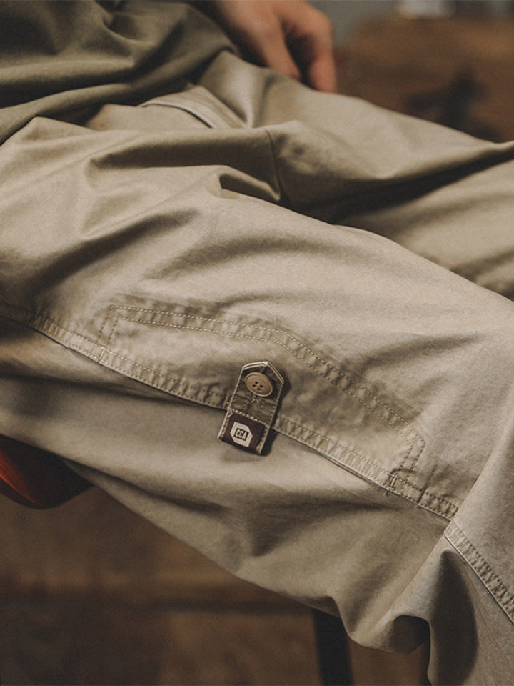 Men’s Wide-Leg Cargo Trousers with Side Button Details