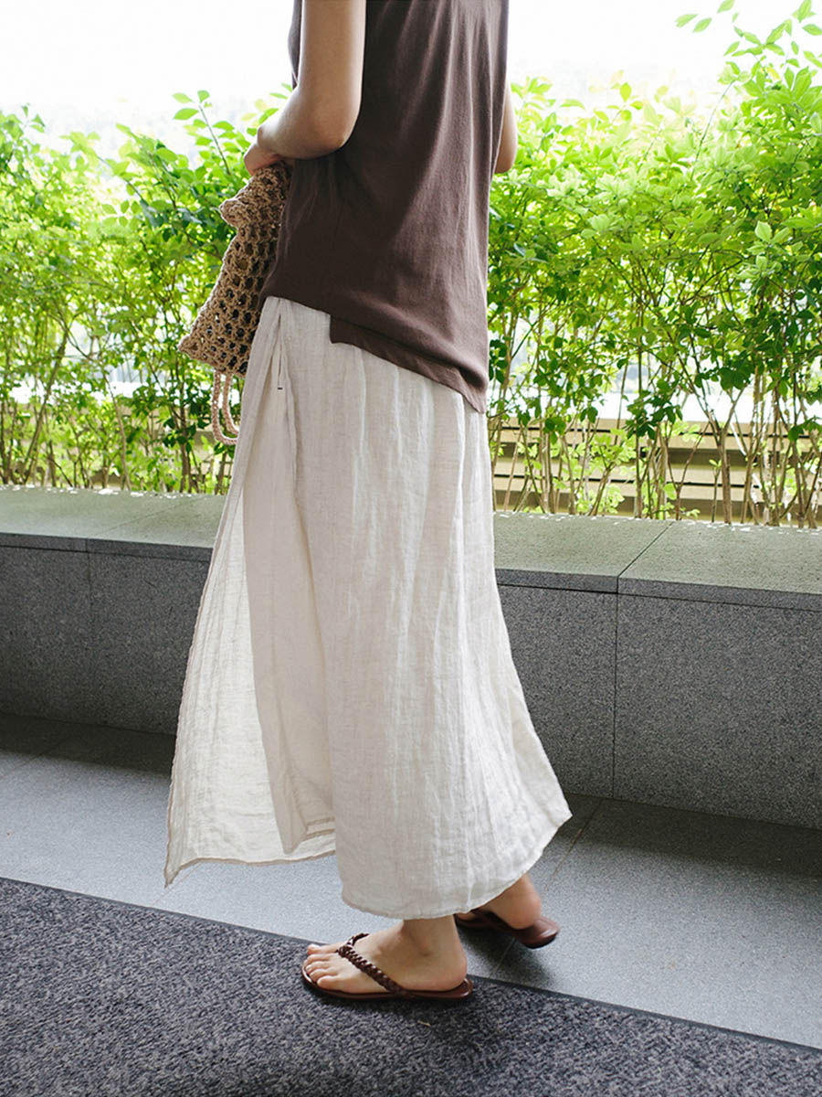 Jupe-culotte ample en lin avec poches