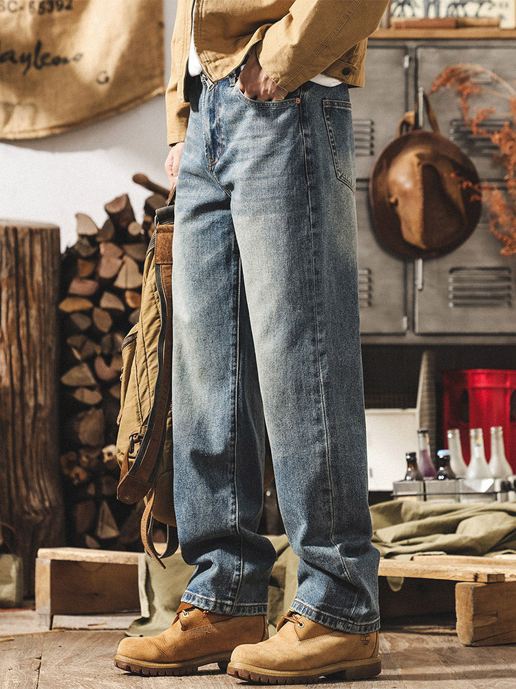 Herren-Jeans im Retro-Stil mit weitem Bein und authentischer Waschung