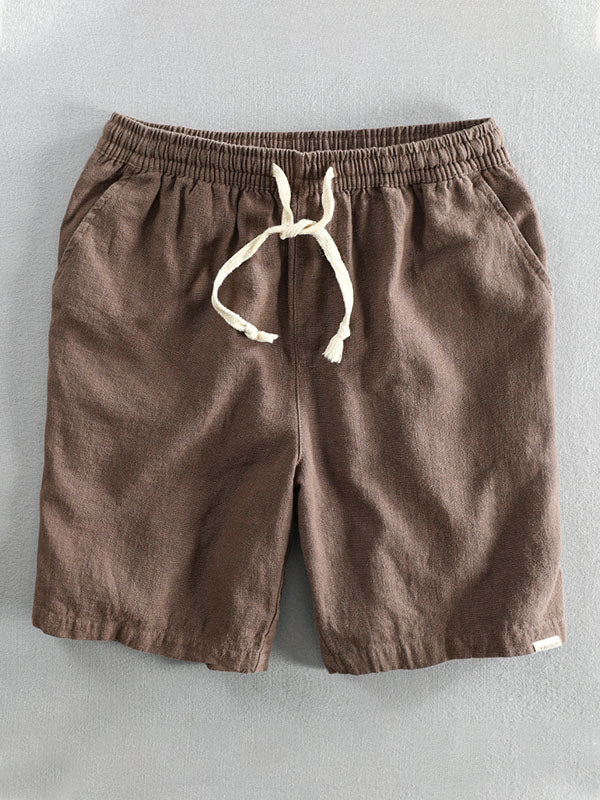 Pantaloncini casual da uomo in ramia e cotone con coulisse
