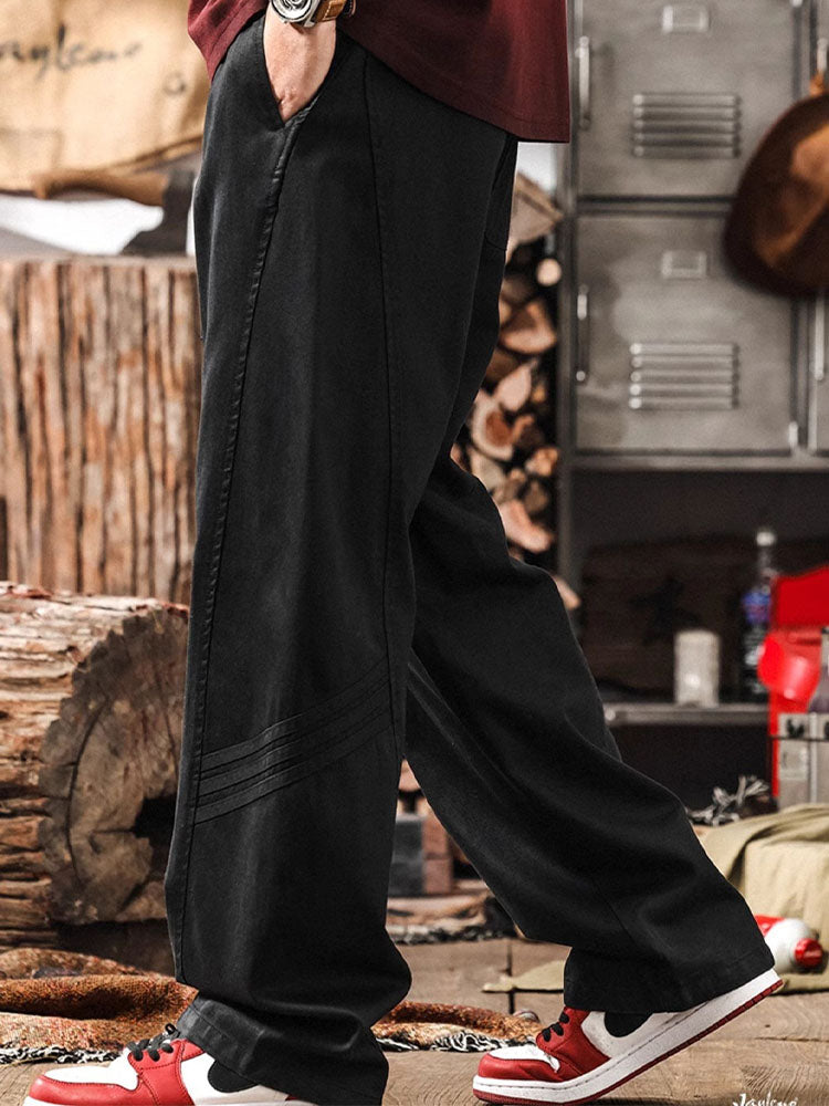 Pantalon décontracté homme en lyocell et coton, jambes larges, cordon de serrage