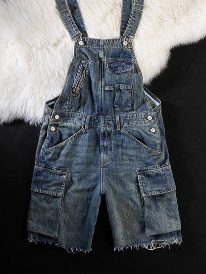 Women's Denim Cargo Overall Shorts