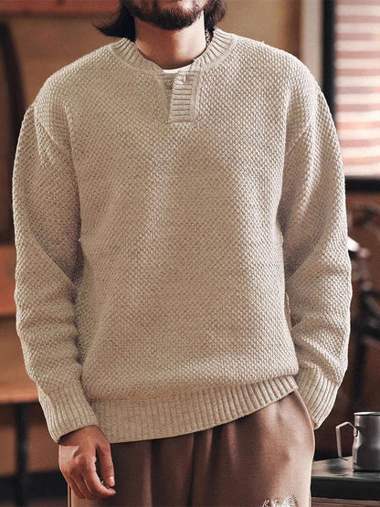 Herren Henry‑Knit Pullover mit strukturierter Oberfläche