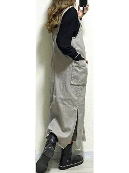 Damen-Latzkleid mit lockerer Passform und Seitenschlitzen