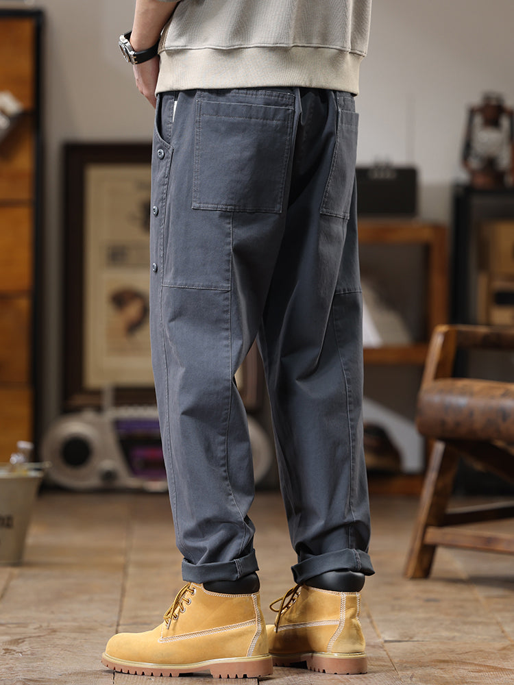 Pantalones cargo de pierna recta y corte holgado para hombre con botones laterales