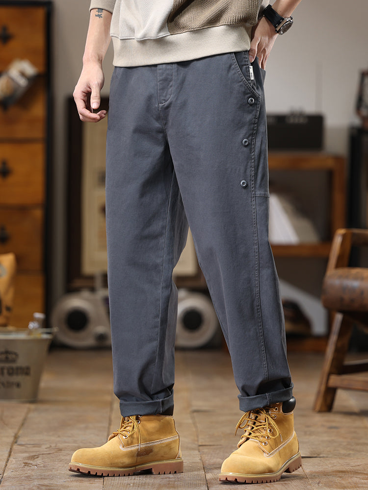 Pantalones cargo de pierna recta y corte holgado para hombre con botones laterales