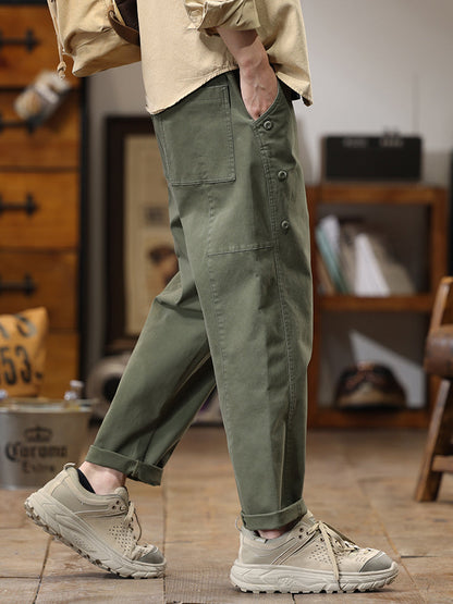 Pantalones cargo de pierna recta y corte holgado para hombre con botones laterales