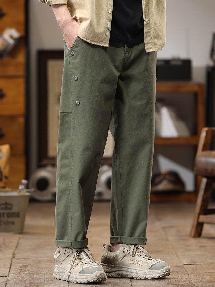 Pantalones cargo de pierna recta y corte holgado para hombre con botones laterales