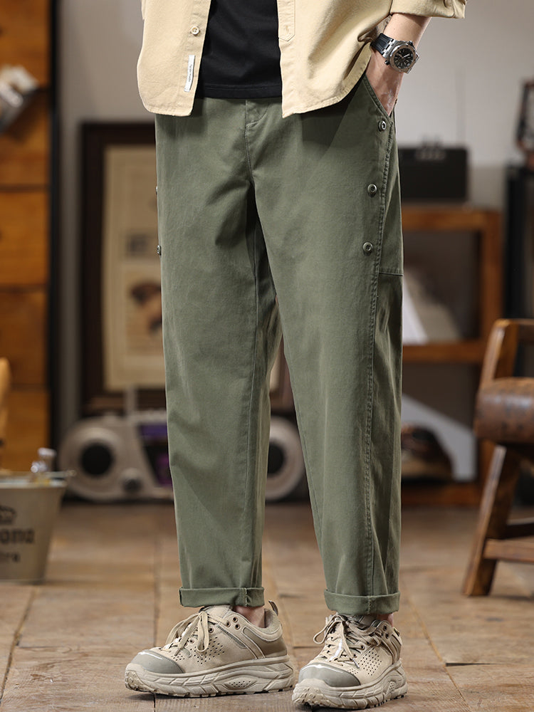 Pantalones cargo de pierna recta y corte holgado para hombre con botones laterales