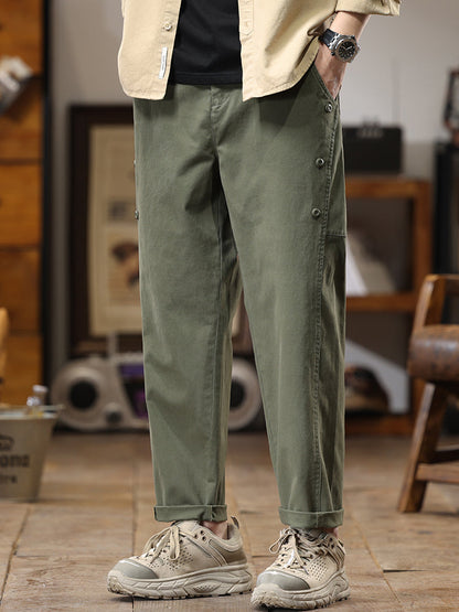 Pantalones cargo de pierna recta y corte holgado para hombre con botones laterales