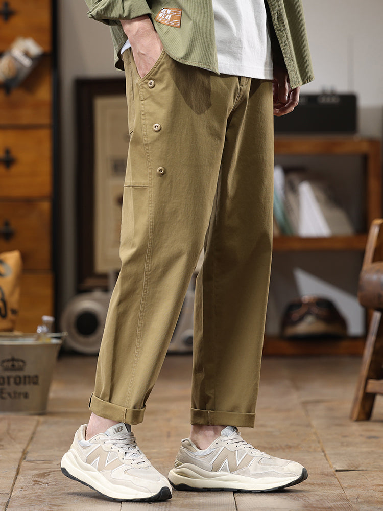 Pantalones cargo de pierna recta y corte holgado para hombre con botones laterales