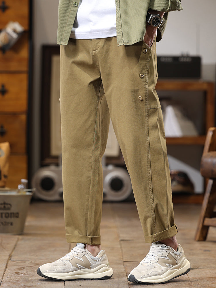 Pantalones cargo de pierna recta y corte holgado para hombre con botones laterales