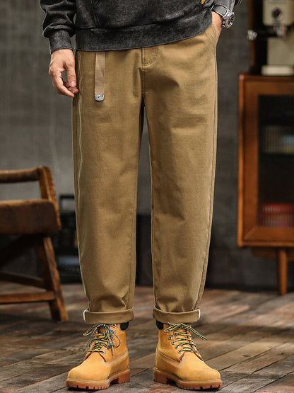 Men's Relaxed Fit Pleated Chino Pants with Belt