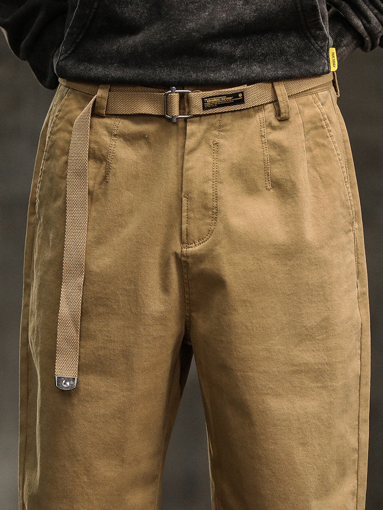 Men's Relaxed Fit Pleated Chino Pants with Belt