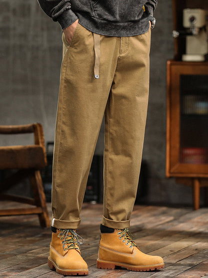 Men's Relaxed Fit Pleated Chino Pants with Belt